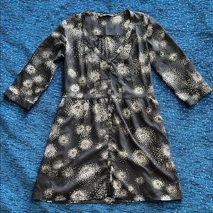 Zara button-down Black Floral mini Dress size medium